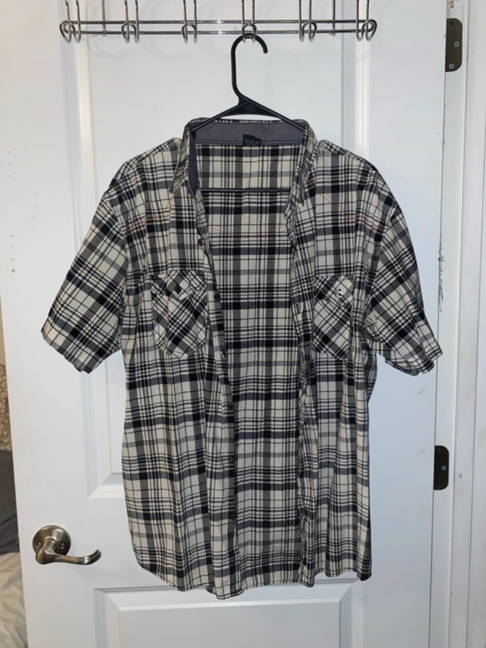 Vese Black and White Plaid Short Sleeve Button Down Shirt XL
